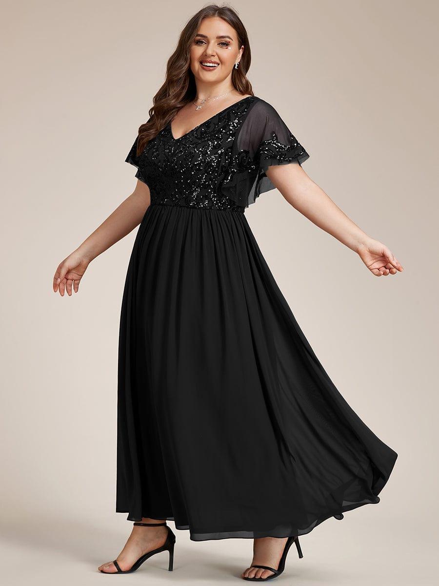 ever HAZEL|Short Sleeve V-Neck Sequin Chiffon A-Line Mother of the Bride Dress