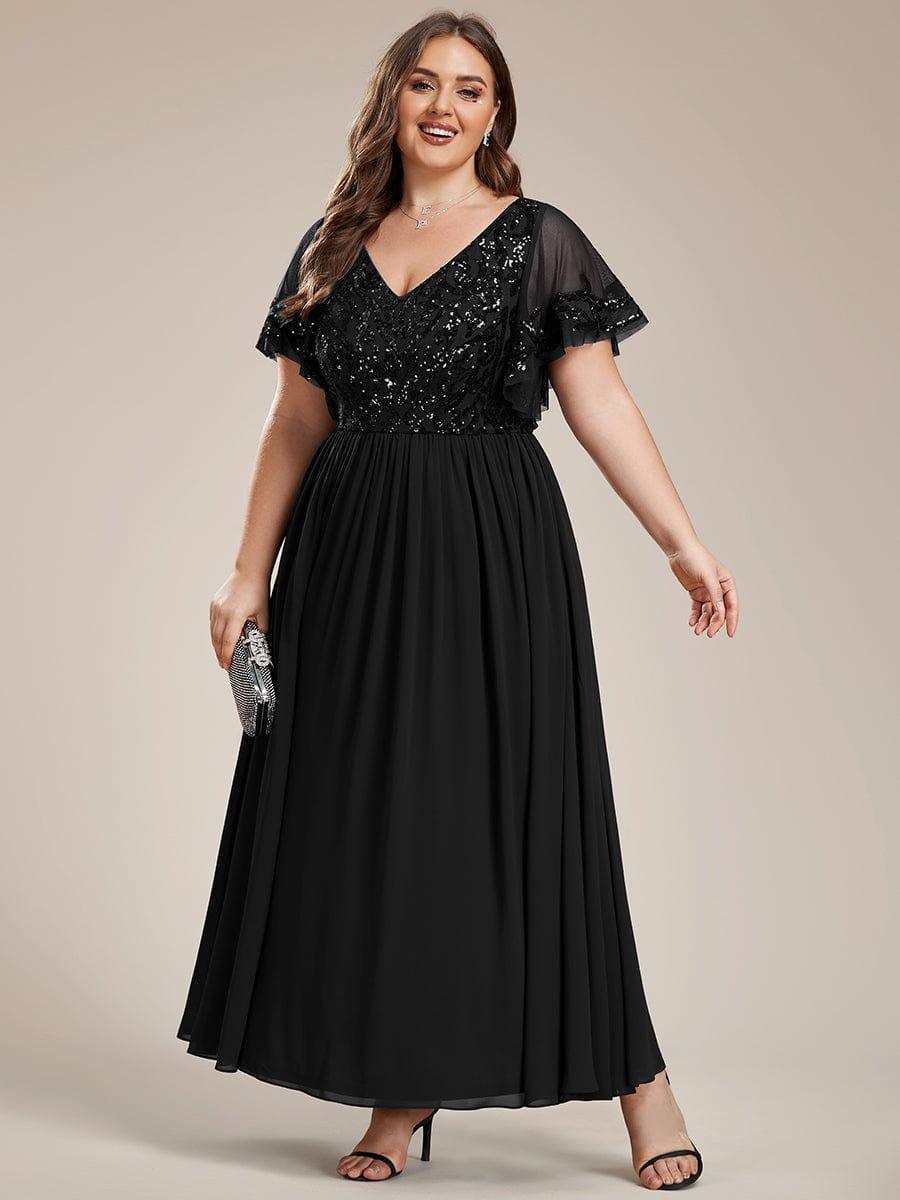 pretty HAZEL|Plus Size V-Neck Short Sleeve Sequin Bodice Mother of the Bride Dress