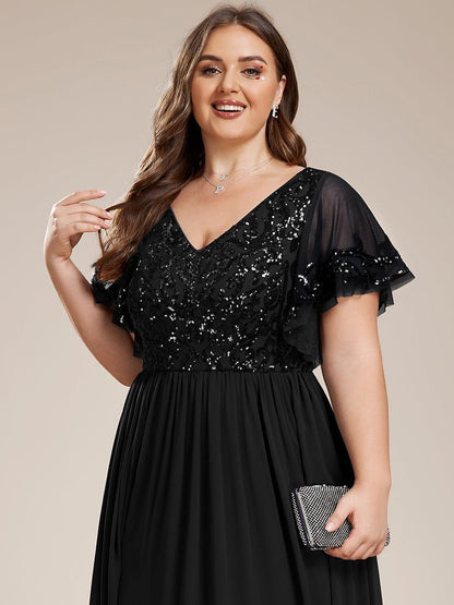 ever HAZEL|Short Sleeve V-Neck Sequin Chiffon A-Line Mother of the Bride Dress