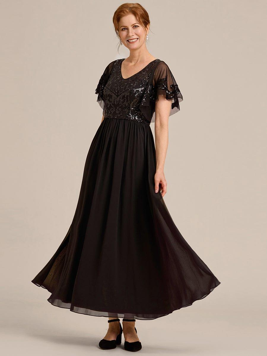 ever HAZEL|Short Sleeve V-Neck Sequin Chiffon A-Line Mother of the Bride Dress