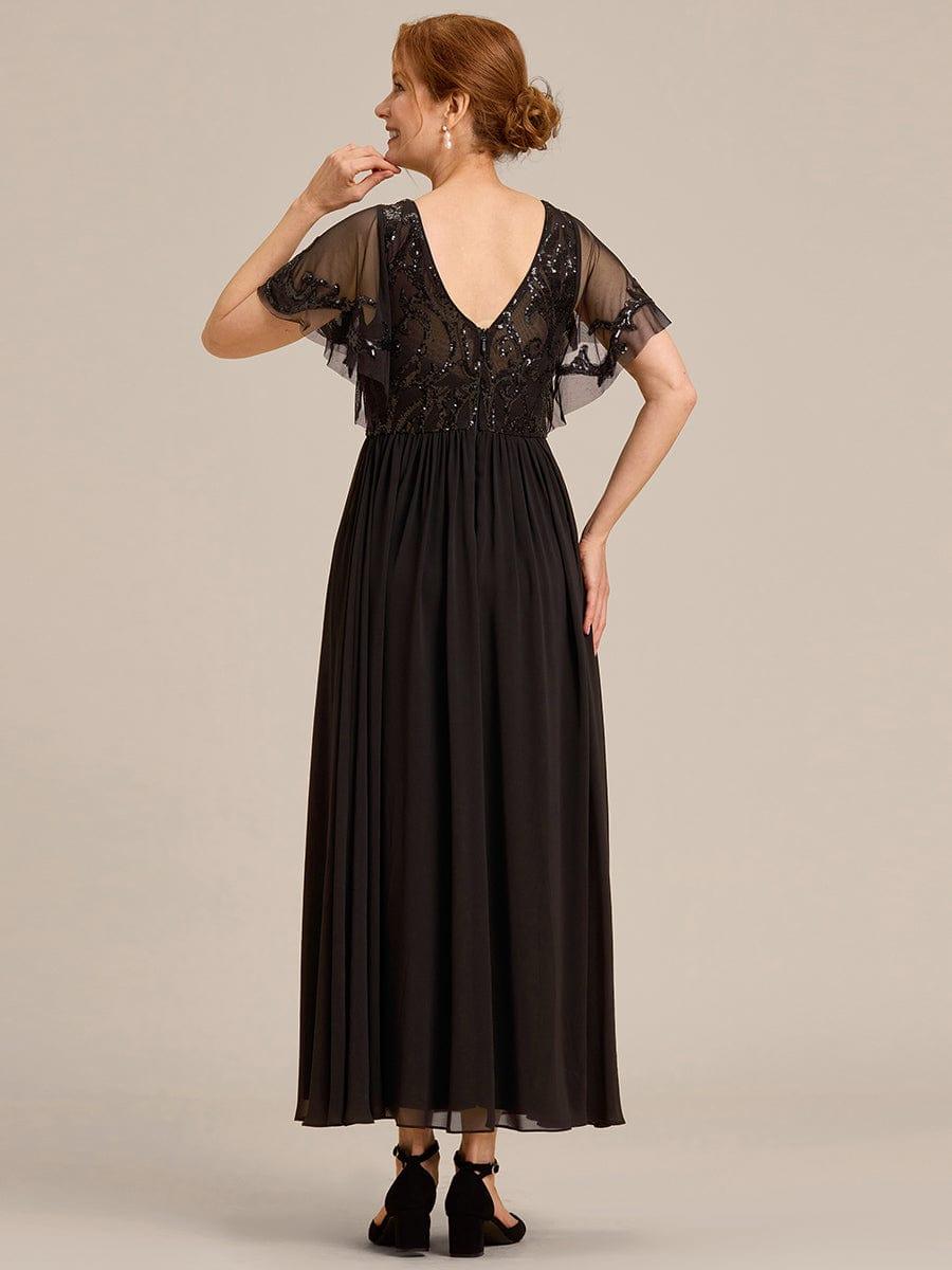 ever HAZEL|Short Sleeve V-Neck Sequin Chiffon A-Line Mother of the Bride Dress