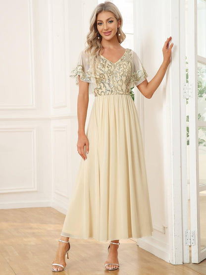 ever HAZEL|Short Sleeve V-Neck Sequin Chiffon A-Line Mother of the Bride Dress