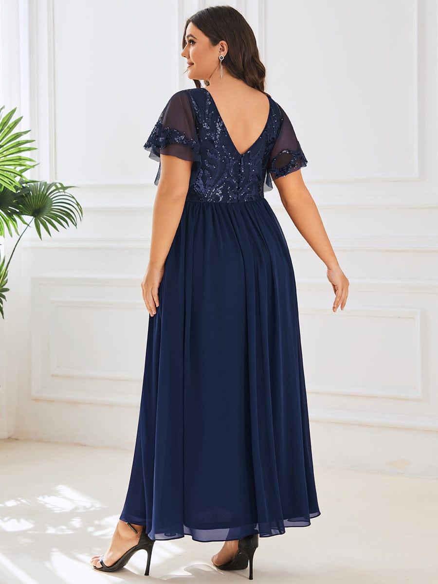 ever HAZEL|Short Sleeve V-Neck Sequin Chiffon A-Line Mother of the Bride Dress