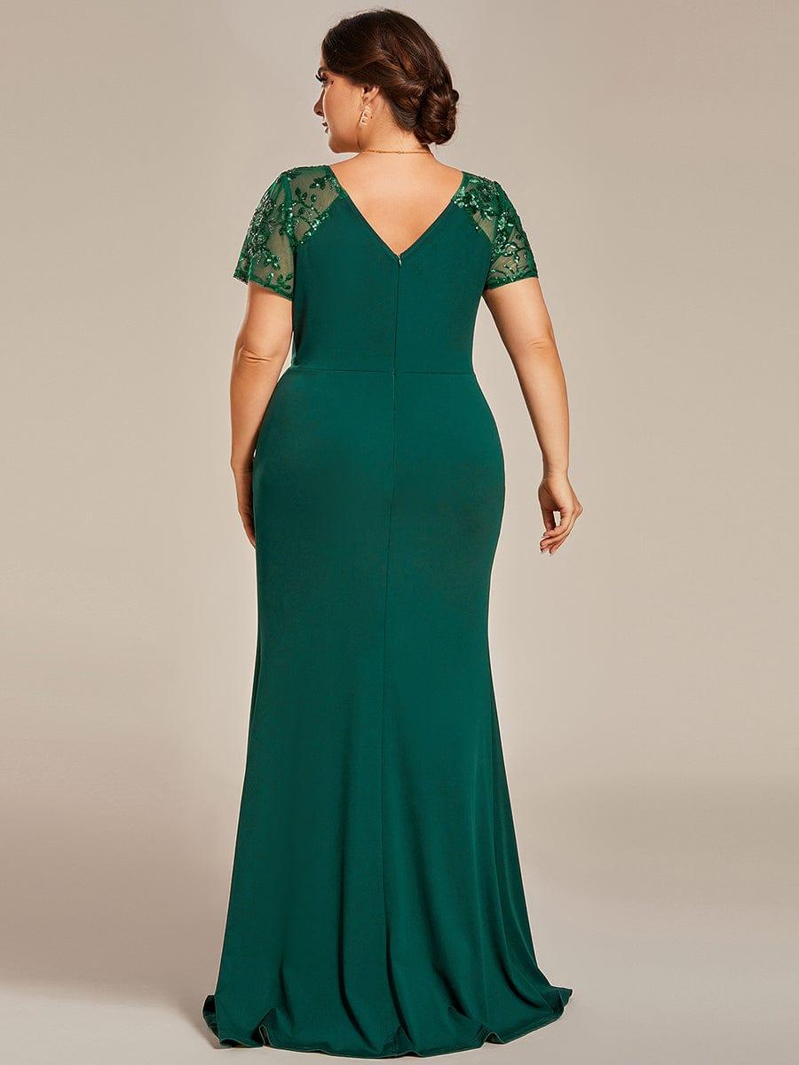 pretty GILDED|Plus Size Front Slit Short Sleeve With Sequin Mother of the Bride Dresses