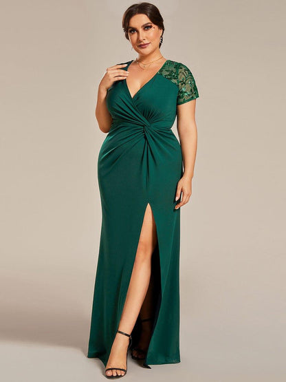 pretty GILDED|Plus Size Front Slit Short Sleeve With Sequin Mother of the Bride Dresses