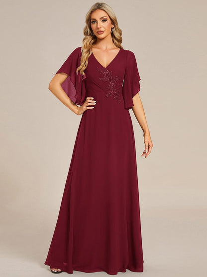 ever LORIE|Half Sleeves Top Applique Decoration Chiffon Mother of the Bride Dress