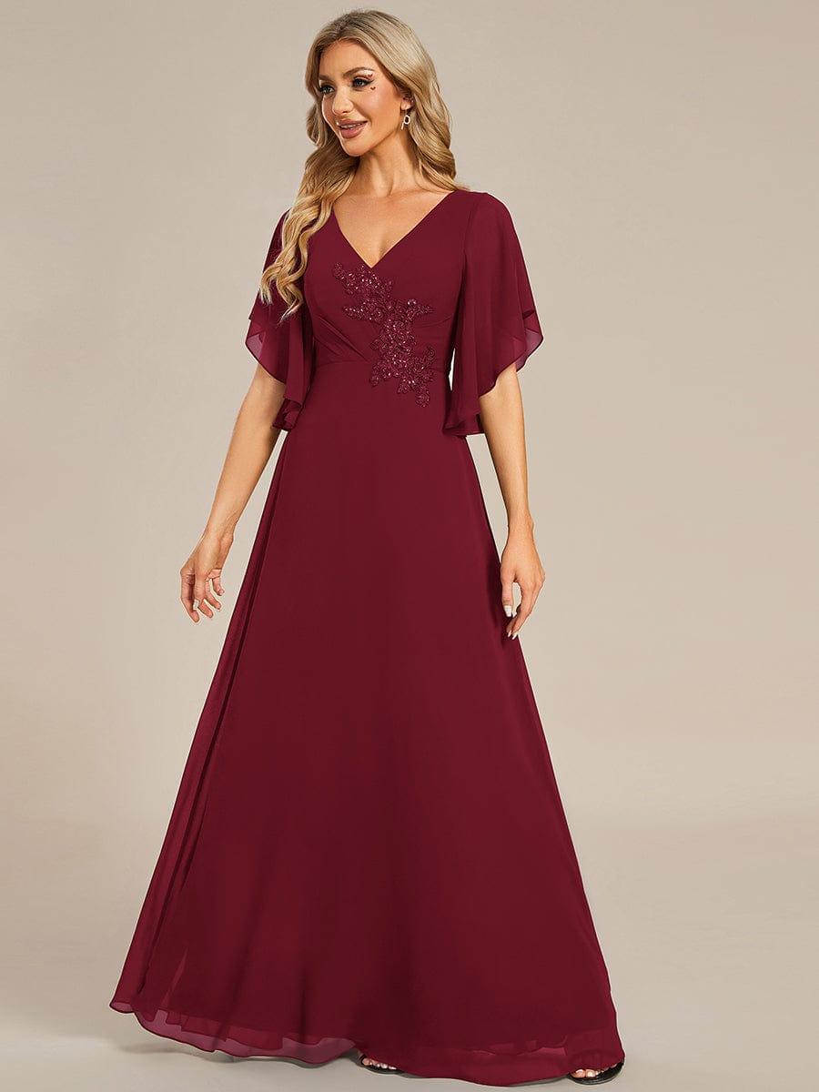 ever LORIE|Half Sleeves Top Applique Decoration Chiffon Mother of the Bride Dress