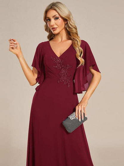 ever LORIE|Half Sleeves Top Applique Decoration Chiffon Mother of the Bride Dress