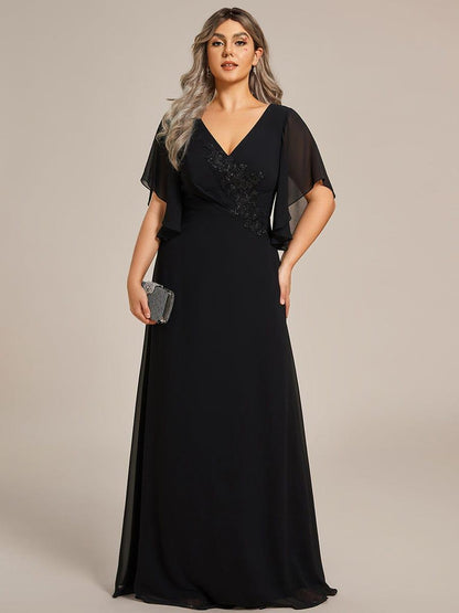 ever LORIE|Half Sleeves Top Applique Decoration Chiffon Mother of the Bride Dress