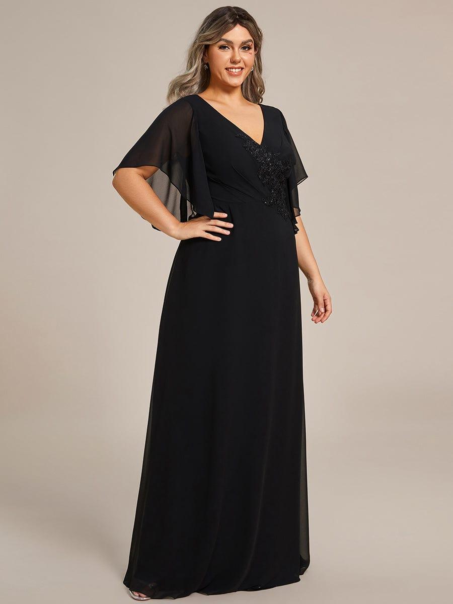 pretty LORIE|Graceful Plus Size A-line Ruffles Sleeve Chiffon Mother of the Bride Dress with Applique