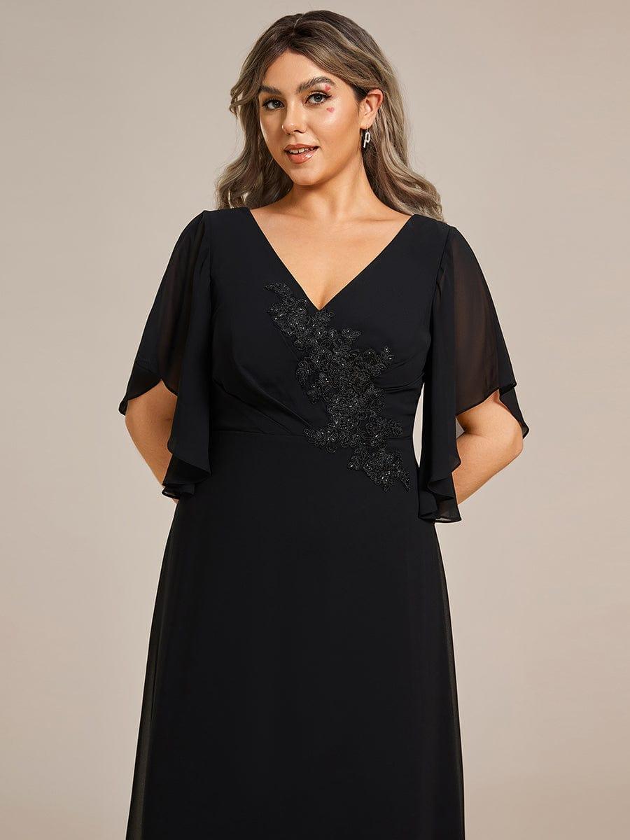 pretty LORIE|Graceful Plus Size A-line Ruffles Sleeve Chiffon Mother of the Bride Dress with Applique