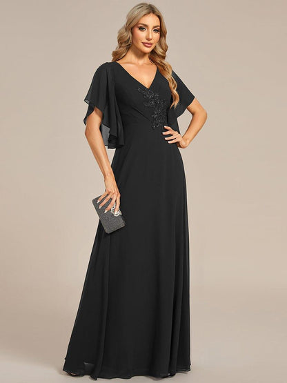 ever LORIE|Half Sleeves Top Applique Decoration Chiffon Mother of the Bride Dress