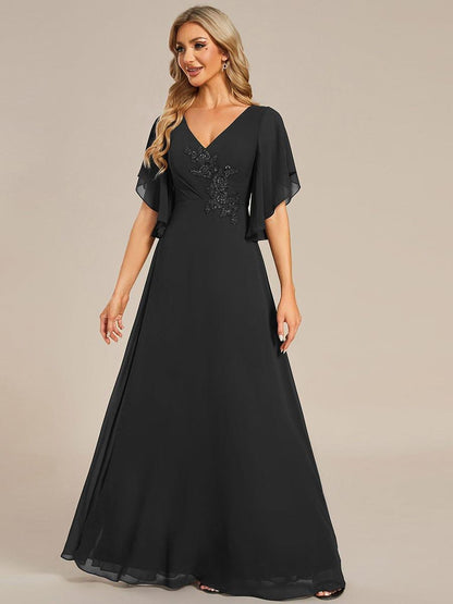 ever LORIE|Half Sleeves Top Applique Decoration Chiffon Mother of the Bride Dress