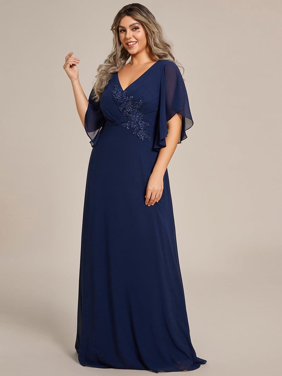 pretty LORIE|Graceful Plus Size A-line Ruffles Sleeve Chiffon Mother of the Bride Dress with Applique