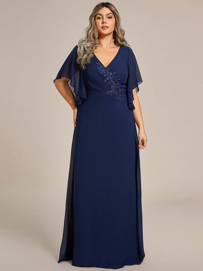 ever LORIE|Half Sleeves Top Applique Decoration Chiffon Mother of the Bride Dress