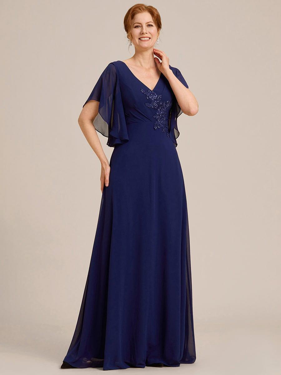 ever LORIE|Half Sleeves Top Applique Decoration Chiffon Mother of the Bride Dress