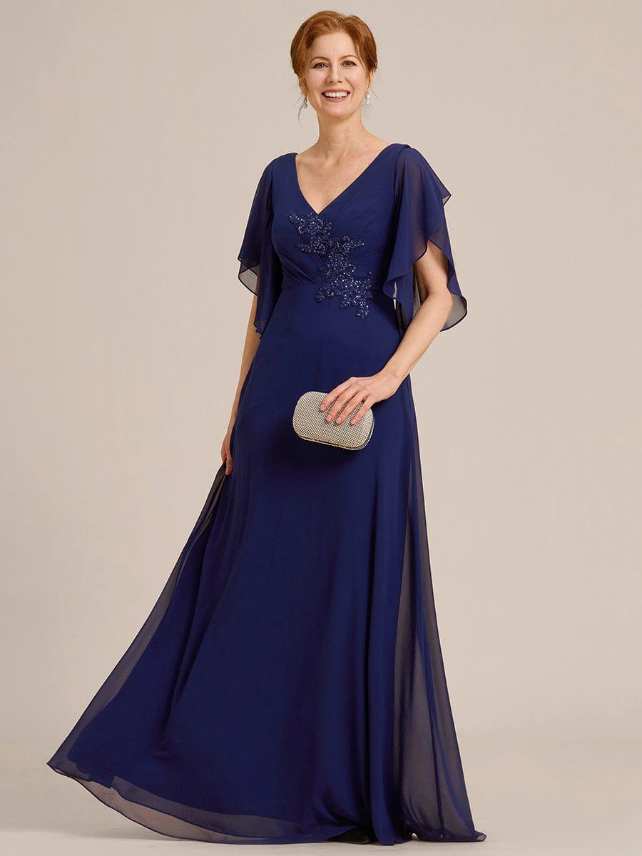 ever LORIE|Half Sleeves Top Applique Decoration Chiffon Mother of the Bride Dress