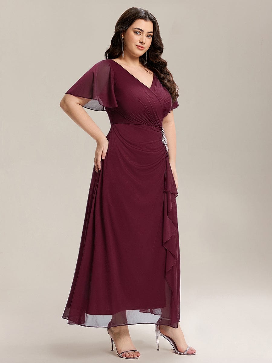 pretty MARIEL|Plus Size Rhinestone Embellished Chiffon Ruffle Sleeve Dress