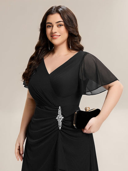 pretty MARIEL|Plus Size Rhinestone Embellished Chiffon Ruffle Sleeve Dress