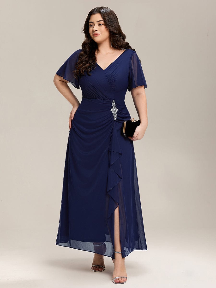 pretty MARIEL|Plus Size Rhinestone Embellished Chiffon Ruffle Sleeve Dress