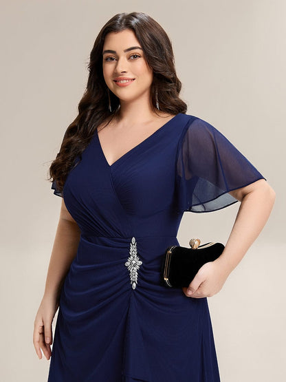 pretty MARIEL|Plus Size Rhinestone Embellished Chiffon Ruffle Sleeve Dress