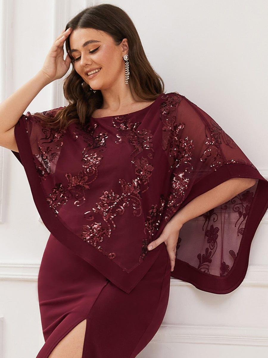 pretty CELINE|Plus Size Lace Sequin Shirt Floor-Length Mother Dress