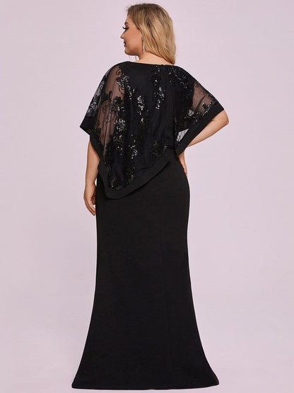 pretty CELINE|Plus Size Lace Sequin Shirt Floor-Length Mother Dress