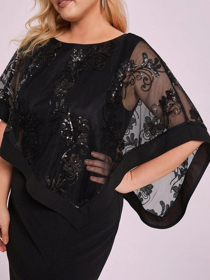 pretty CELINE|Plus Size Lace Sequin Shirt Floor-Length Mother Dress