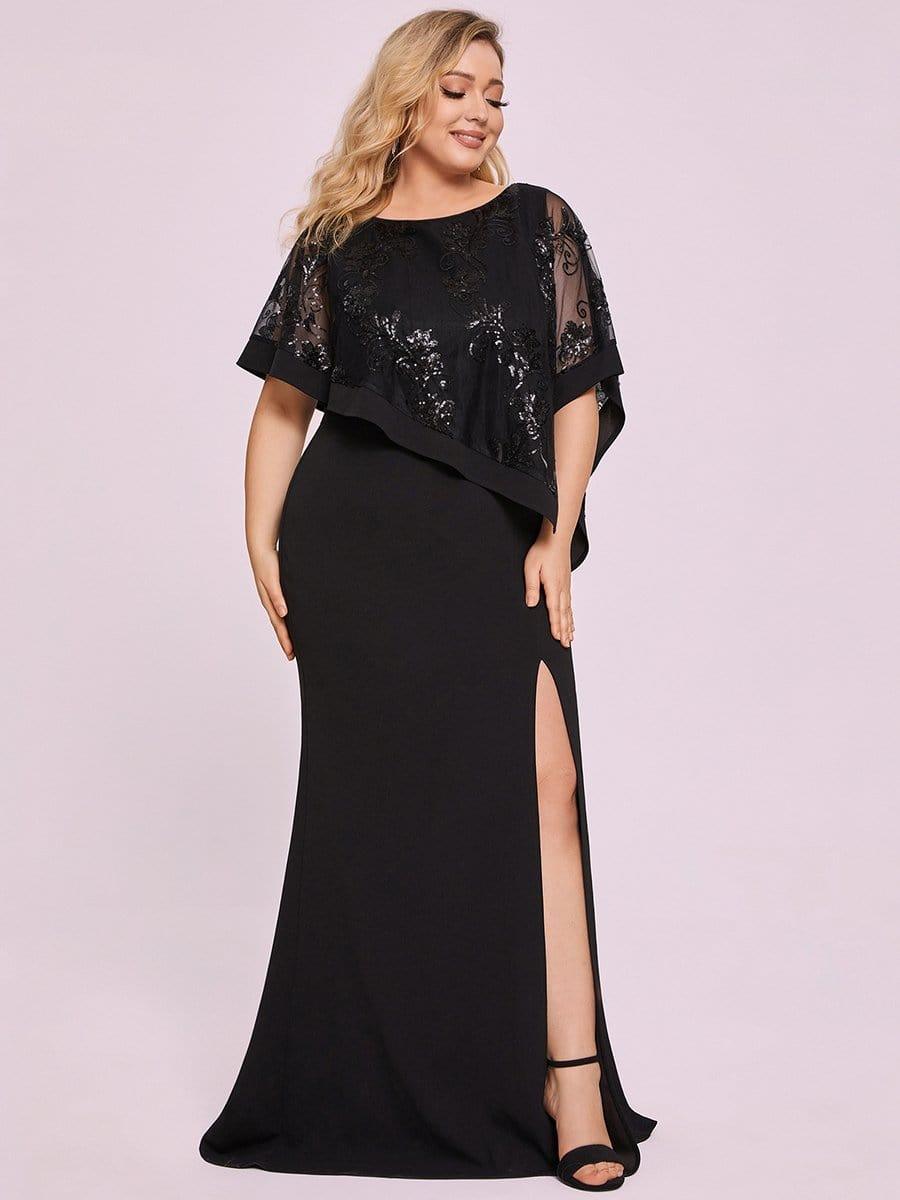 pretty CELINE|Plus Size Lace Sequin Shirt Floor-Length Mother Dress