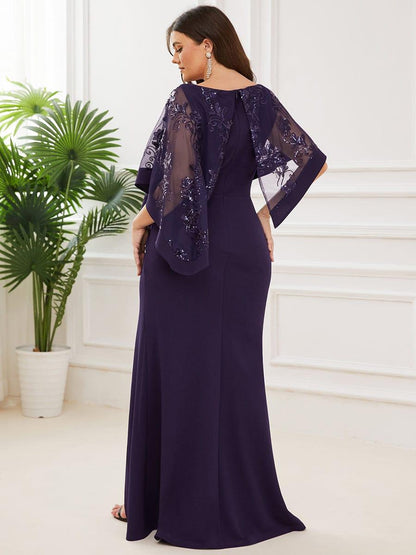 pretty CELINE|Plus Size Lace Sequin Shirt Floor-Length Mother Dress