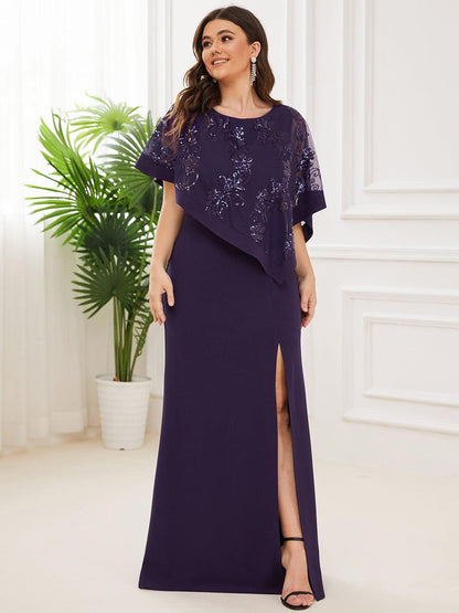 pretty CELINE|Plus Size Lace Sequin Shirt Floor-Length Mother Dress