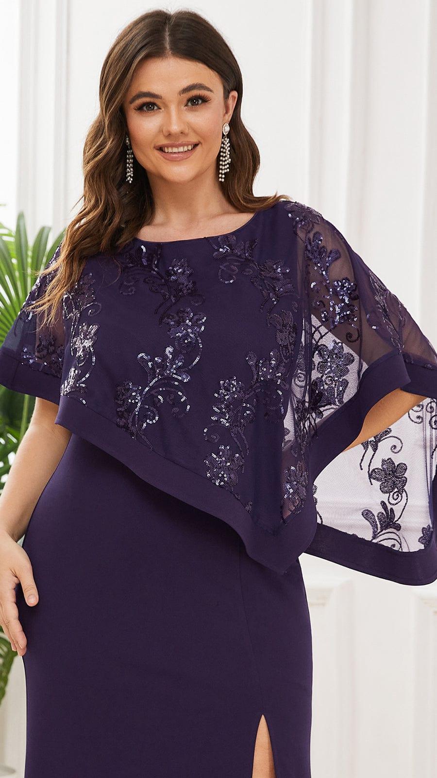 pretty CELINE|Plus Size Lace Sequin Shirt Floor-Length Mother Dress