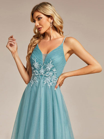Stylish Floral Embroidered Waist High-Low Prom Dress