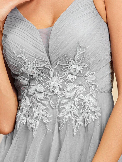 Stylish Floral Embroidered Waist High-Low Prom Dress