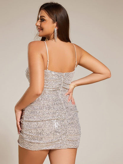 ever JESSY|Sequin V-Neck Bodycon Spaghetti Strap Mini Homecoming Dress
