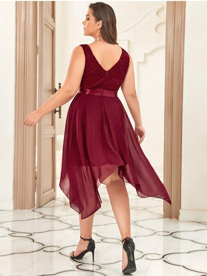 ever COSTA|Deep V-Neck Lace Chiffon Bridesmaid Dress with Asymmetrical Hem
