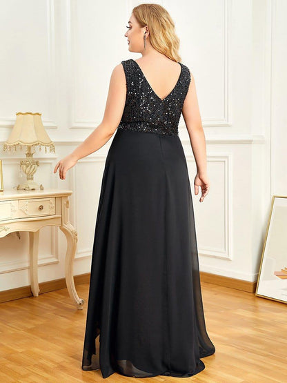 Sexy High-Low Maxi Chiffon Evening Dresses with Sequin