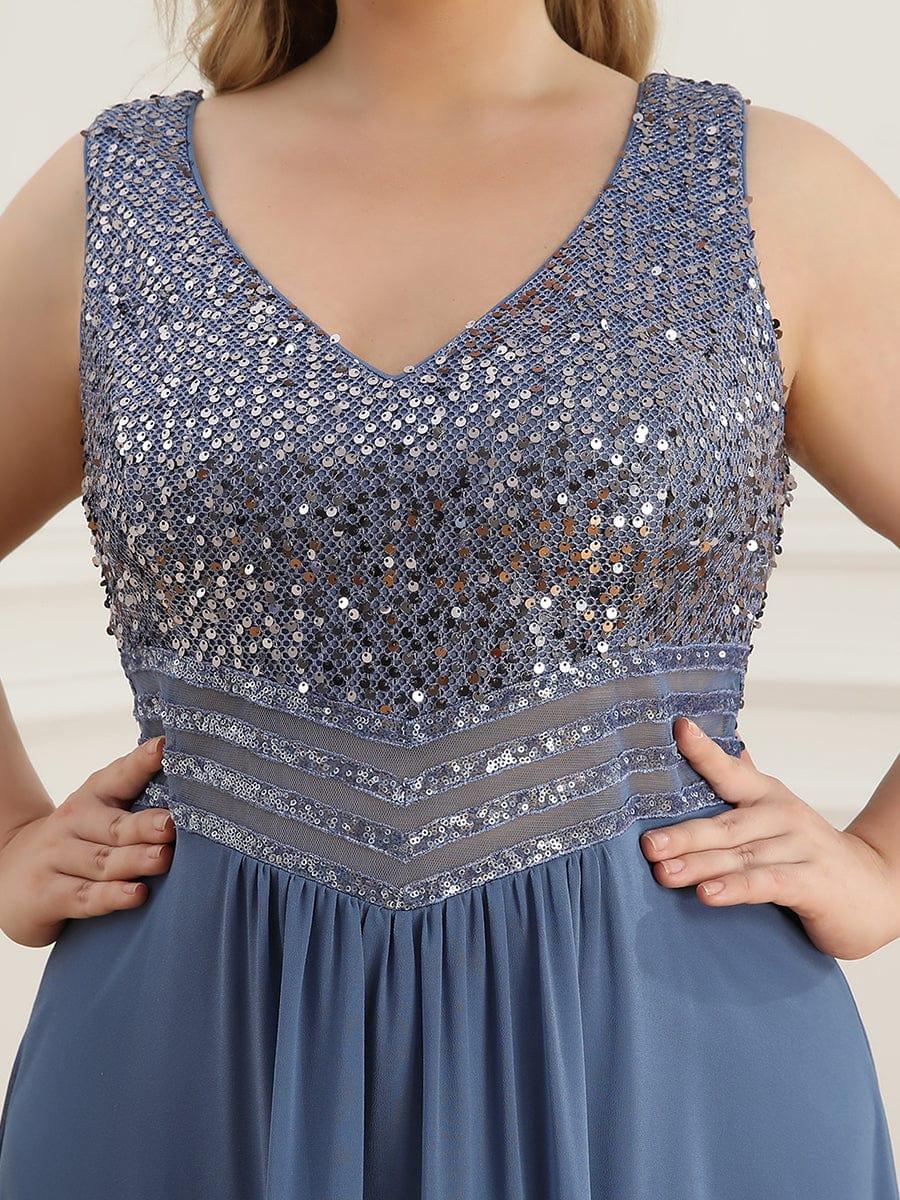 Elegant Paillette & Chiffon V-neck A-line Sleeveless Plus Size Formal Evening Dresses