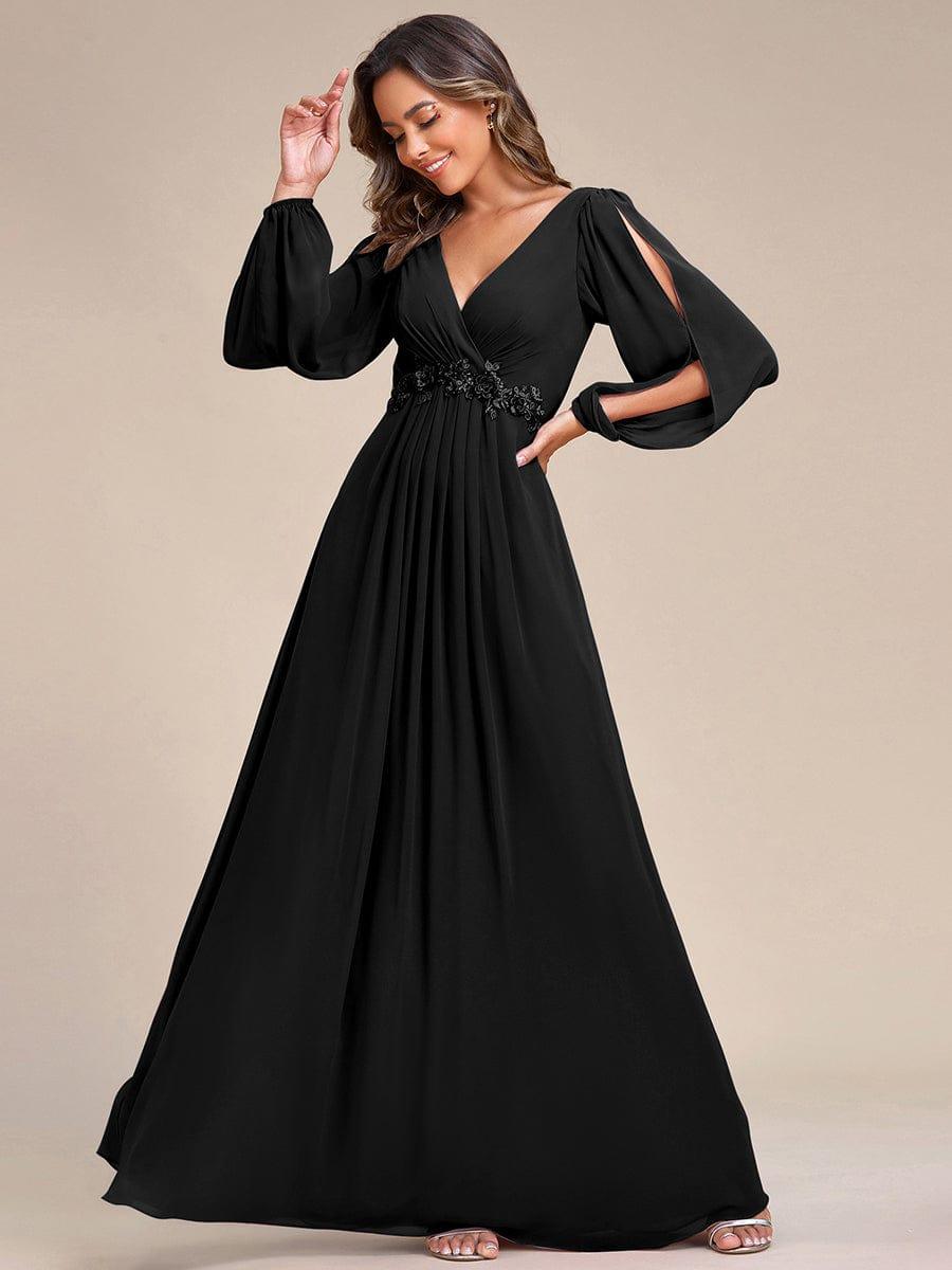 ever AMOUR|V-Neck Long Split Sleeve Empire Waist Applique Wedding Dress