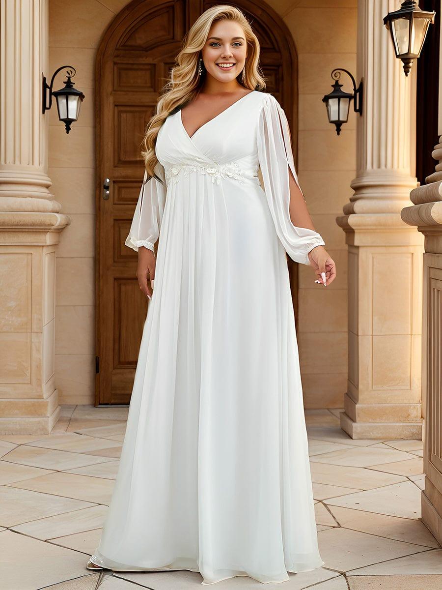 ever AMOUR|V-Neck Long Split Sleeve Empire Waist Applique Wedding Dress