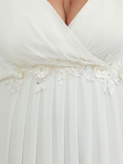 ever AMOUR|V-Neck Long Split Sleeve Empire Waist Applique Wedding Dress