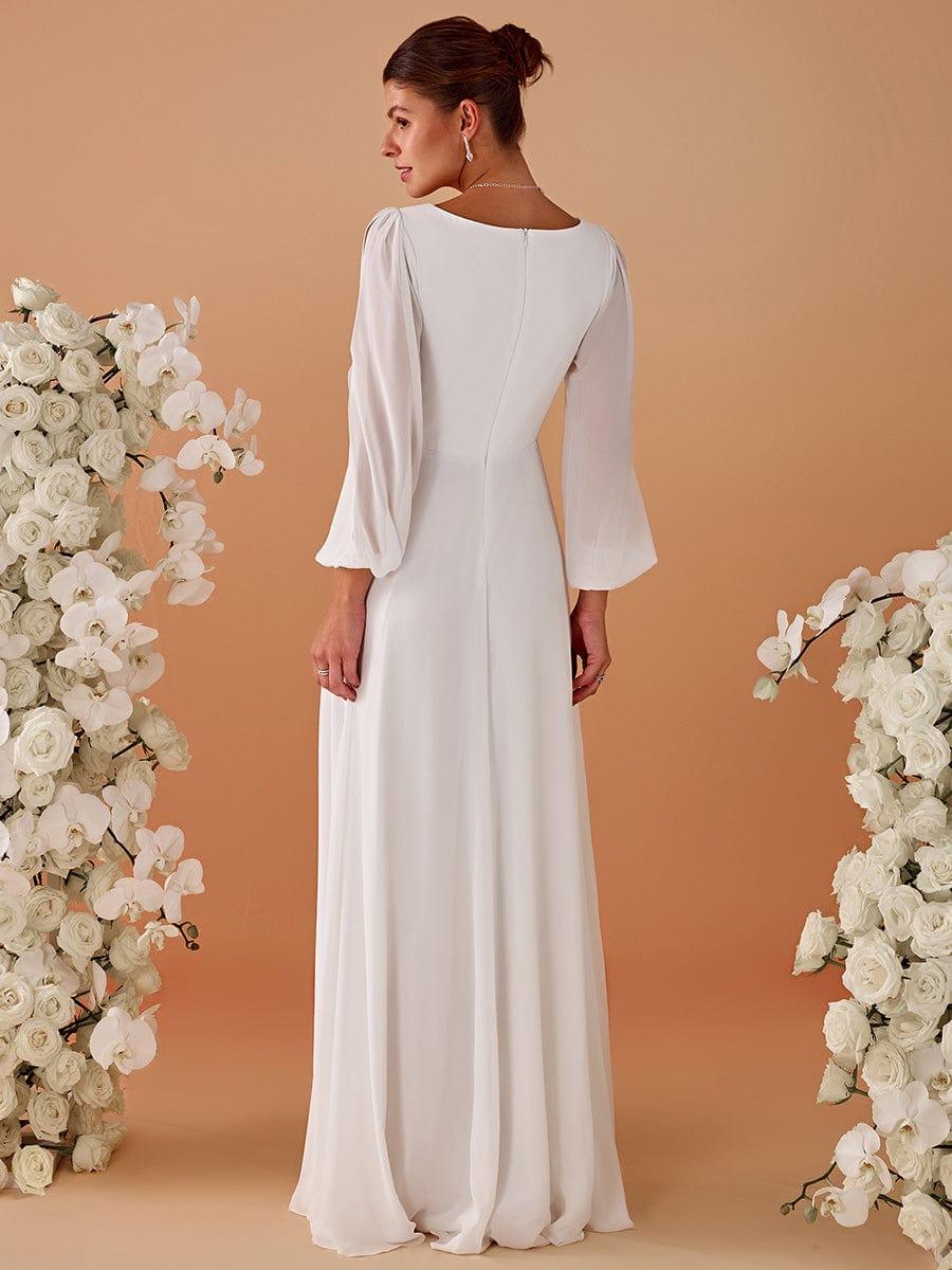 ever AMOUR|V-Neck Long Split Sleeve Empire Waist Applique Wedding Dress