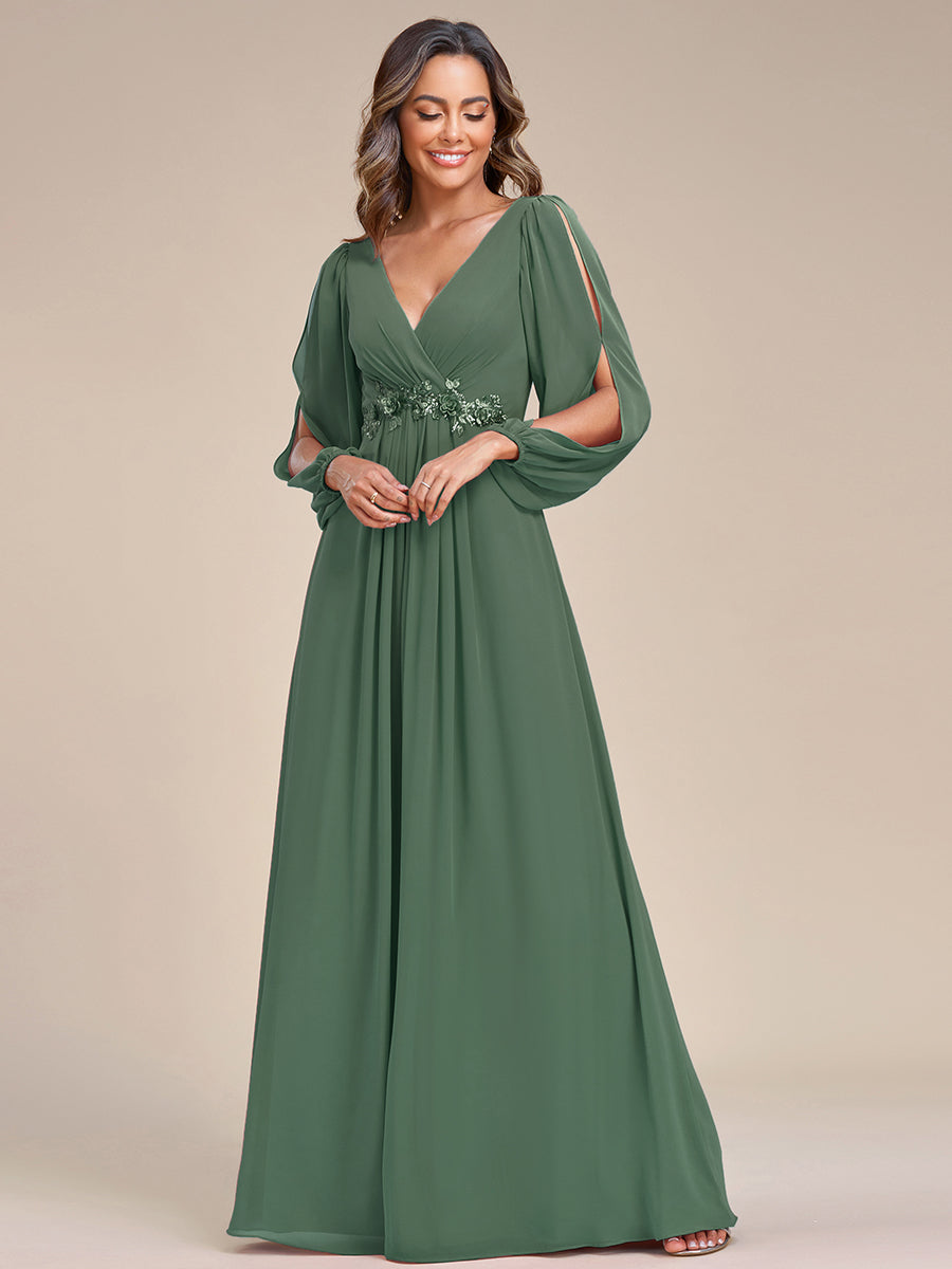 ever AMOUR|V-Neck Long Split Sleeve Empire Waist Applique Wedding Dress