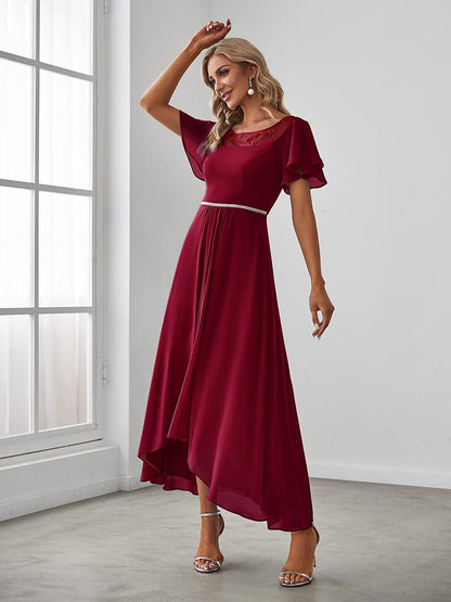 Women's Casual Boat Neck A-Line Midi Dress with Asymmetrical Hems