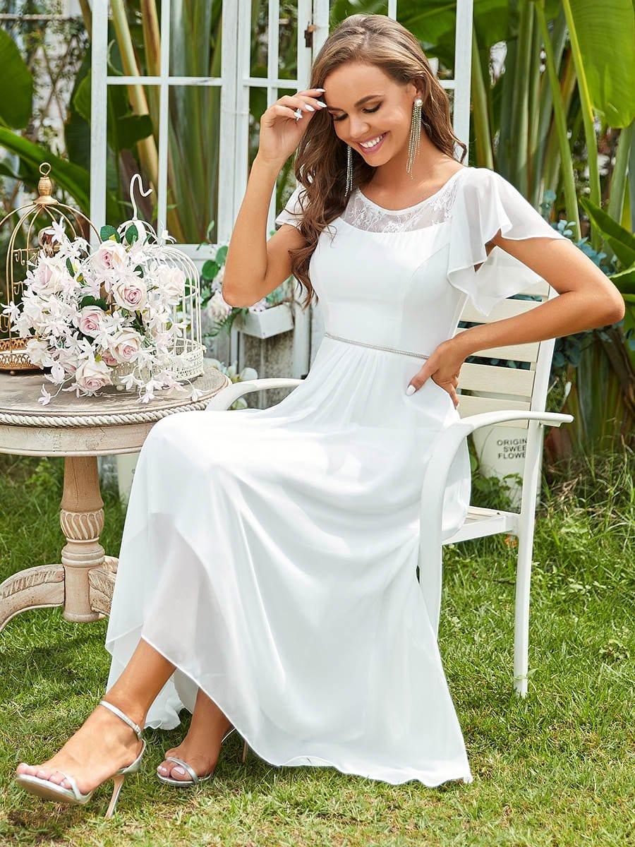 Chiffon Ruffle Sleeves Asymmetrical Hem Mother of the Bride Dress