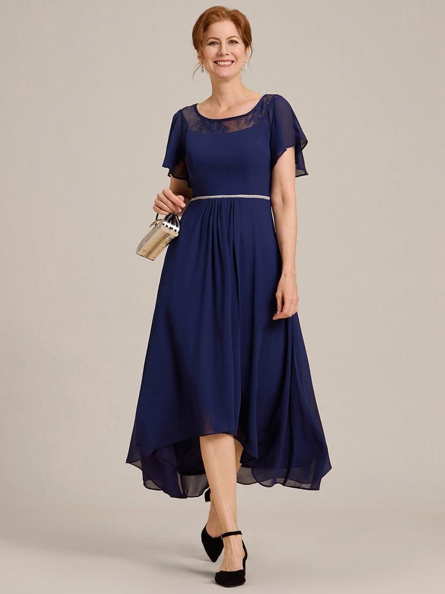 Chiffon Ruffle Sleeves Asymmetrical Hem Mother of the Bride Dress