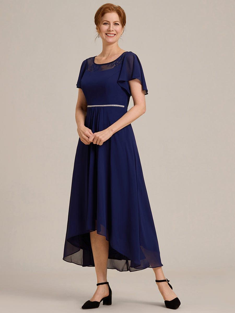 Chiffon Ruffle Sleeves Asymmetrical Hem Mother of the Bride Dress