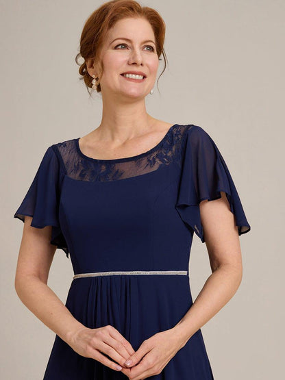 Chiffon Ruffle Sleeves Asymmetrical Hem Mother of the Bride Dress