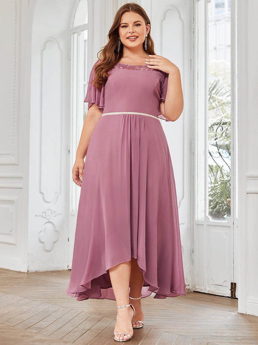 Plus Size Boat Neck Formal Dress with Sleeves