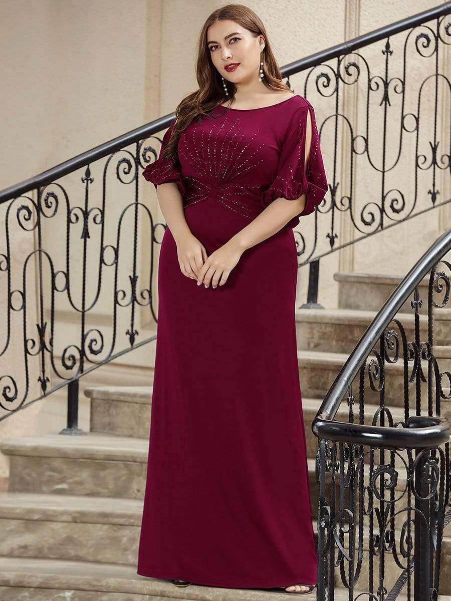 ever VICOTIRE|Trendy Round Neck Bodycon Wedding Guest Dress with Sleeves